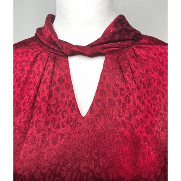 Roz & Ali Womens Red Leopard Print Long Sleeve Blouse Size Large - Picture 2 of 14